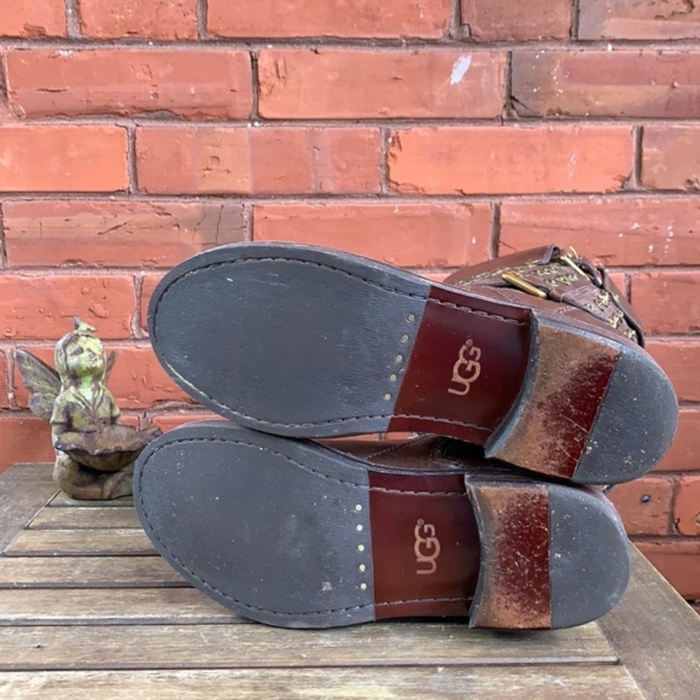 SALE ❤️ UGG Conor Harness Studded Shearling Brown Leather Moto Biker Boots 7.5 - Picture 8 of 12